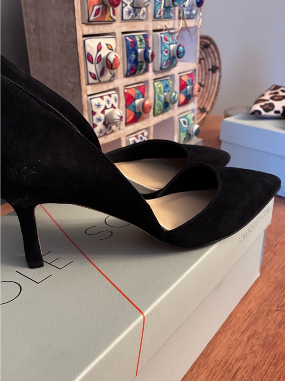 Sole Society Black Suede D'Orsay Pointed Pumps